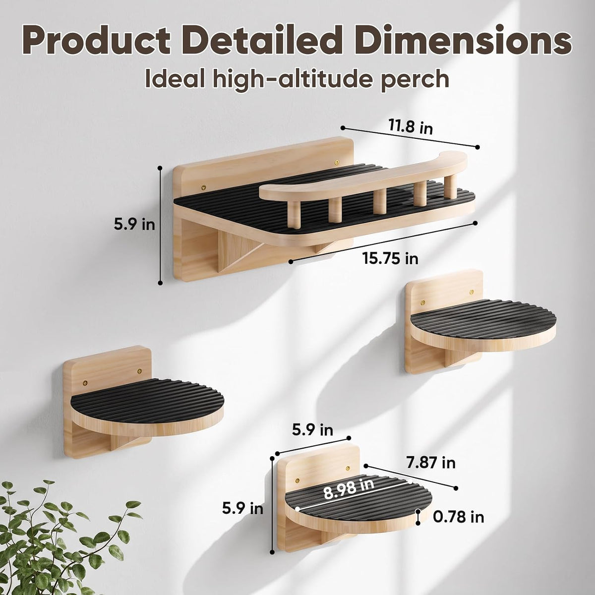 Cat Wall Shelves with 3 Steps - Rectangular - image 2