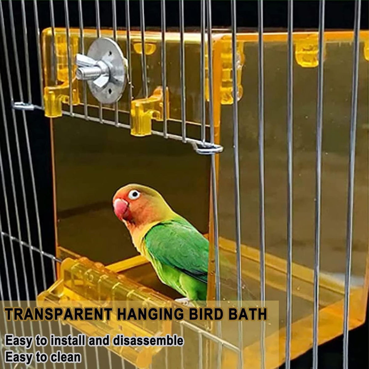 Bird Bath for Cage, Hanging Parrot Bath Box Bathtub, Yellow - image 2