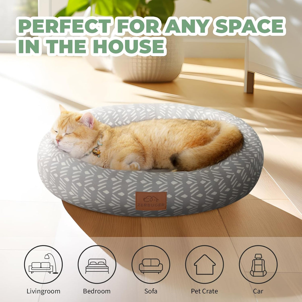 Zerbuger 20in Pink Round Dog Bed Sofa for Dogs Cats - Grey Pattern / Small - image 4