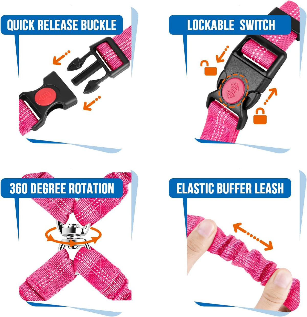 Lukovee Double Dog Car Seat Belt, No Tangle Headrest Restraint – Essentials for Dogs - Fluorescent Pink / 1 Pack - image 2