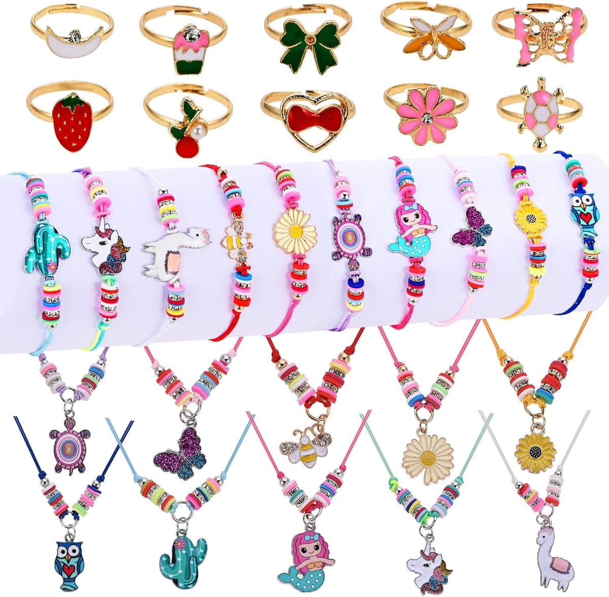 Faburo 30pcs Kids Jewelry for Girls, 10 Necklaces, 10 Rings