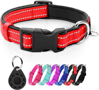 Reflective Dog Collar, Neoprene Padded Small Dog Collar, S - Medium (Pack of 1) / 6#Red（with AirTag Holder）