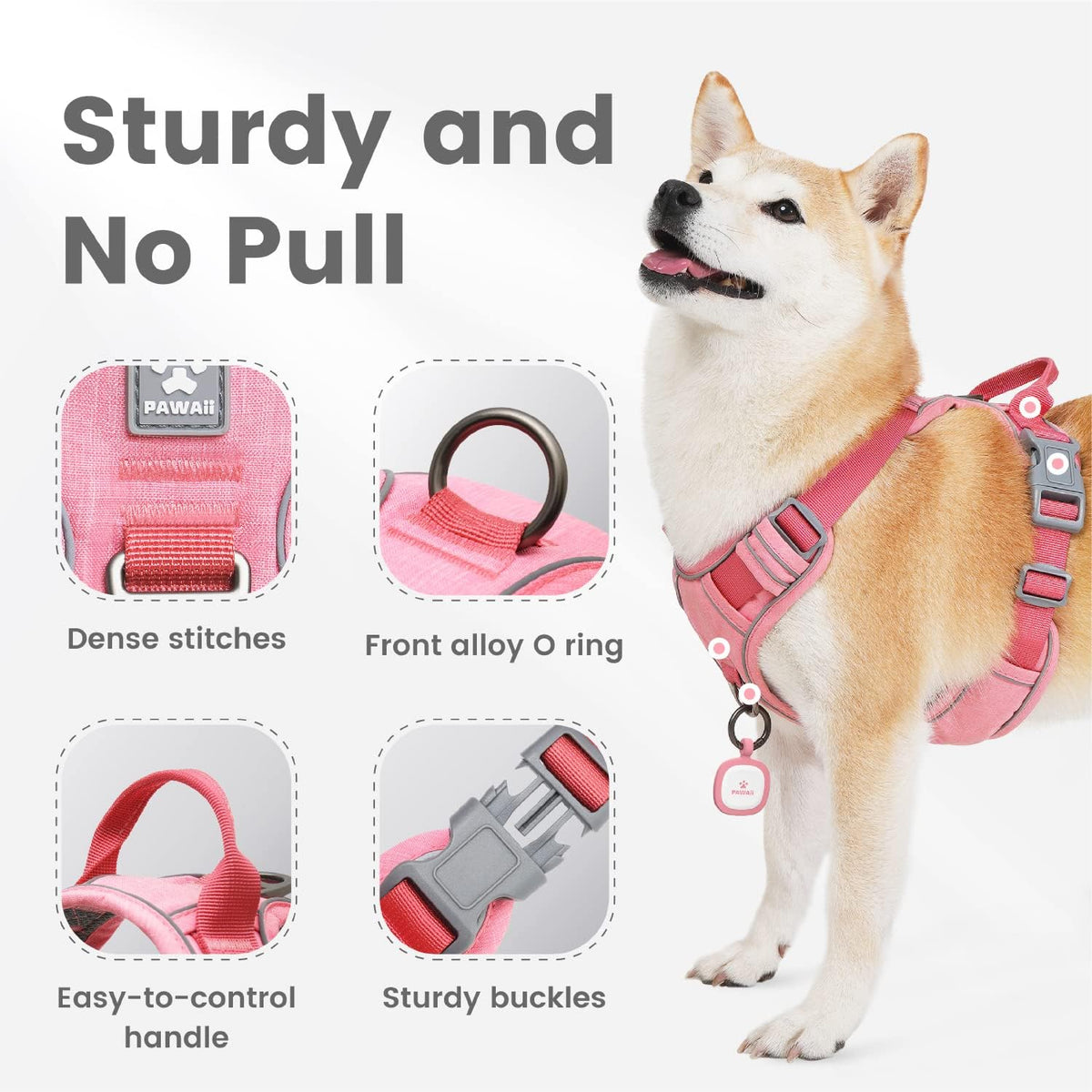 Pawaii No Pull Dog Harness with Pet ID Tag, Reflective Vest – Essentials for Dogs - M (Chest: 22"-27" ) / Mimi Pink - image 2