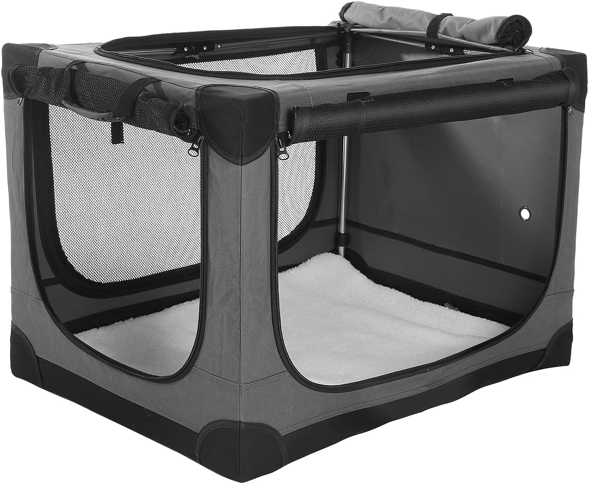 Deekuiwi grey collapsible soft dog crate, 24 x 17 x 17 inch, with 4 zip doors