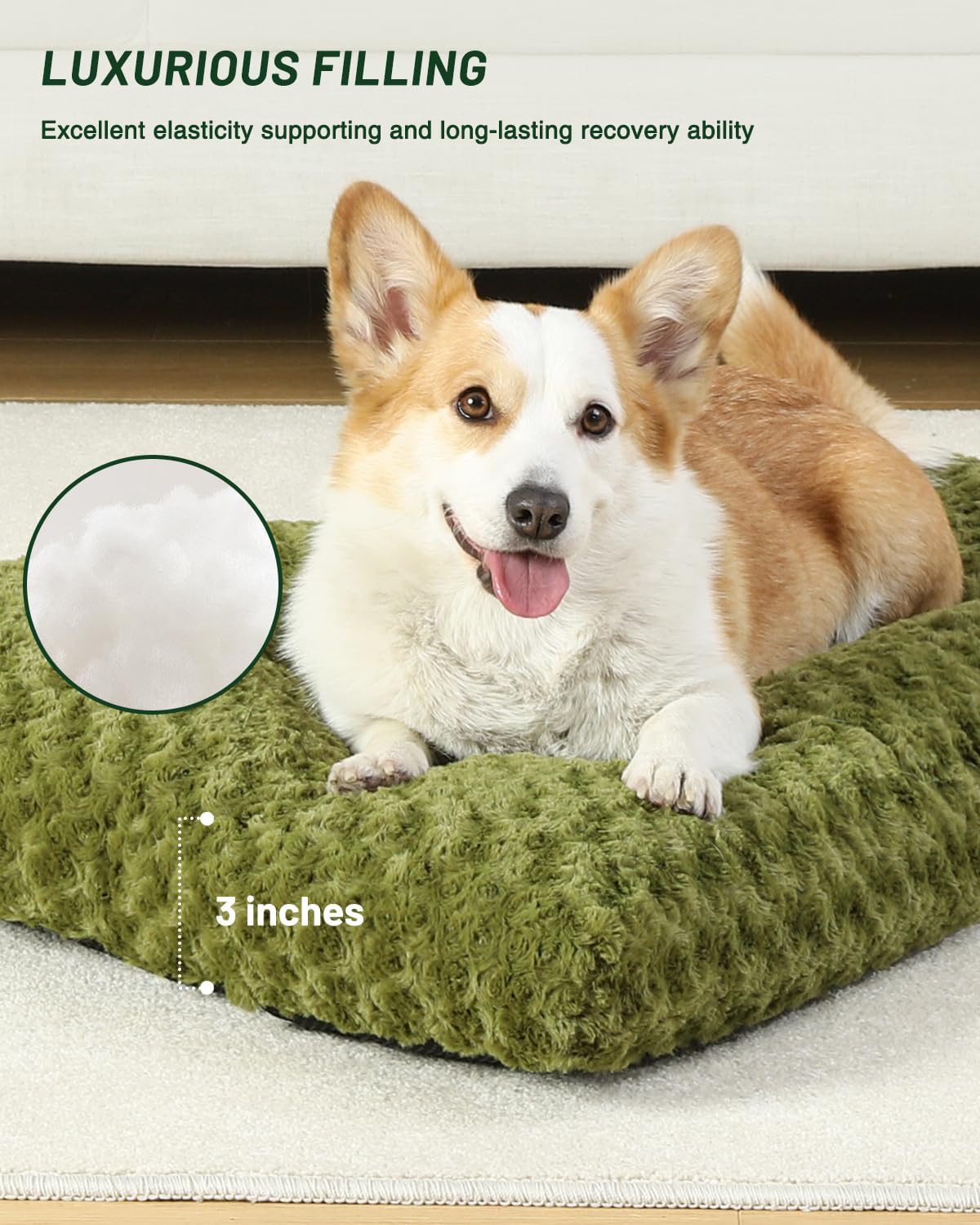 KSIIA Washable Dog Bed Medium Size Dog Crate Bed Plush Pet Mat - Green / 23.0"L x 18.0"W x 3.0"Th - image 3