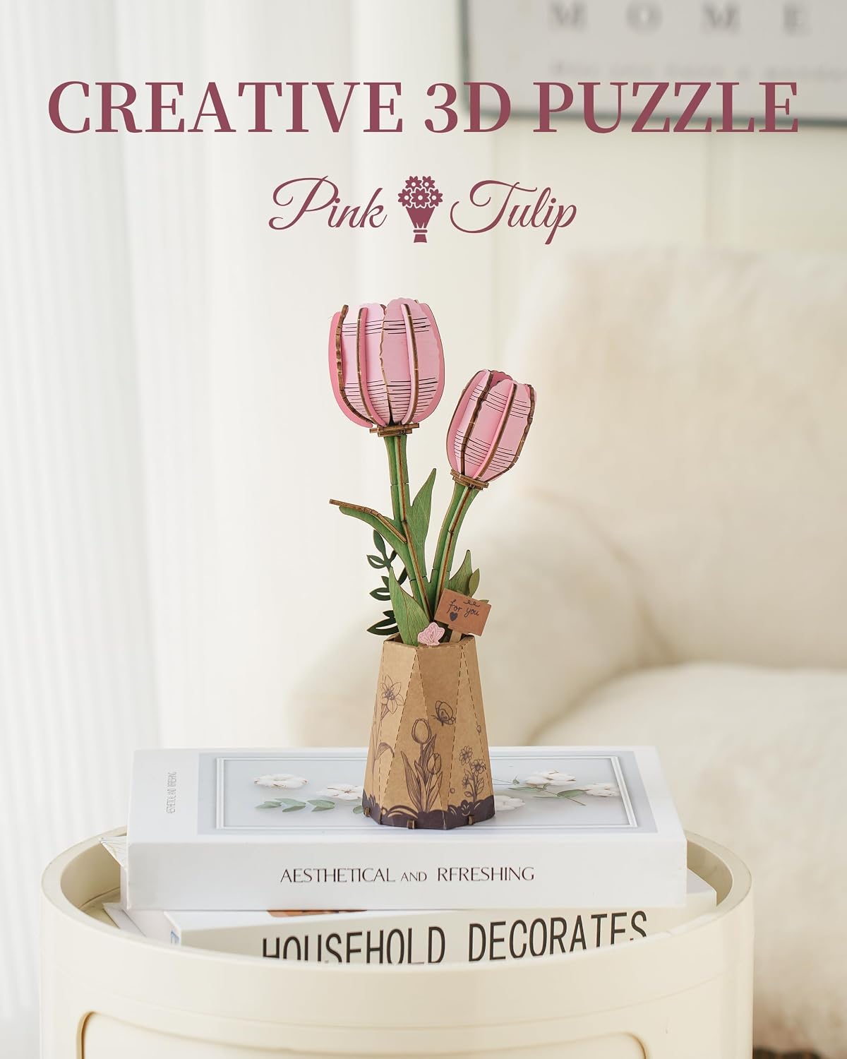 Wowood 3D wooden pink lily flower puzzle assembled model - view 35