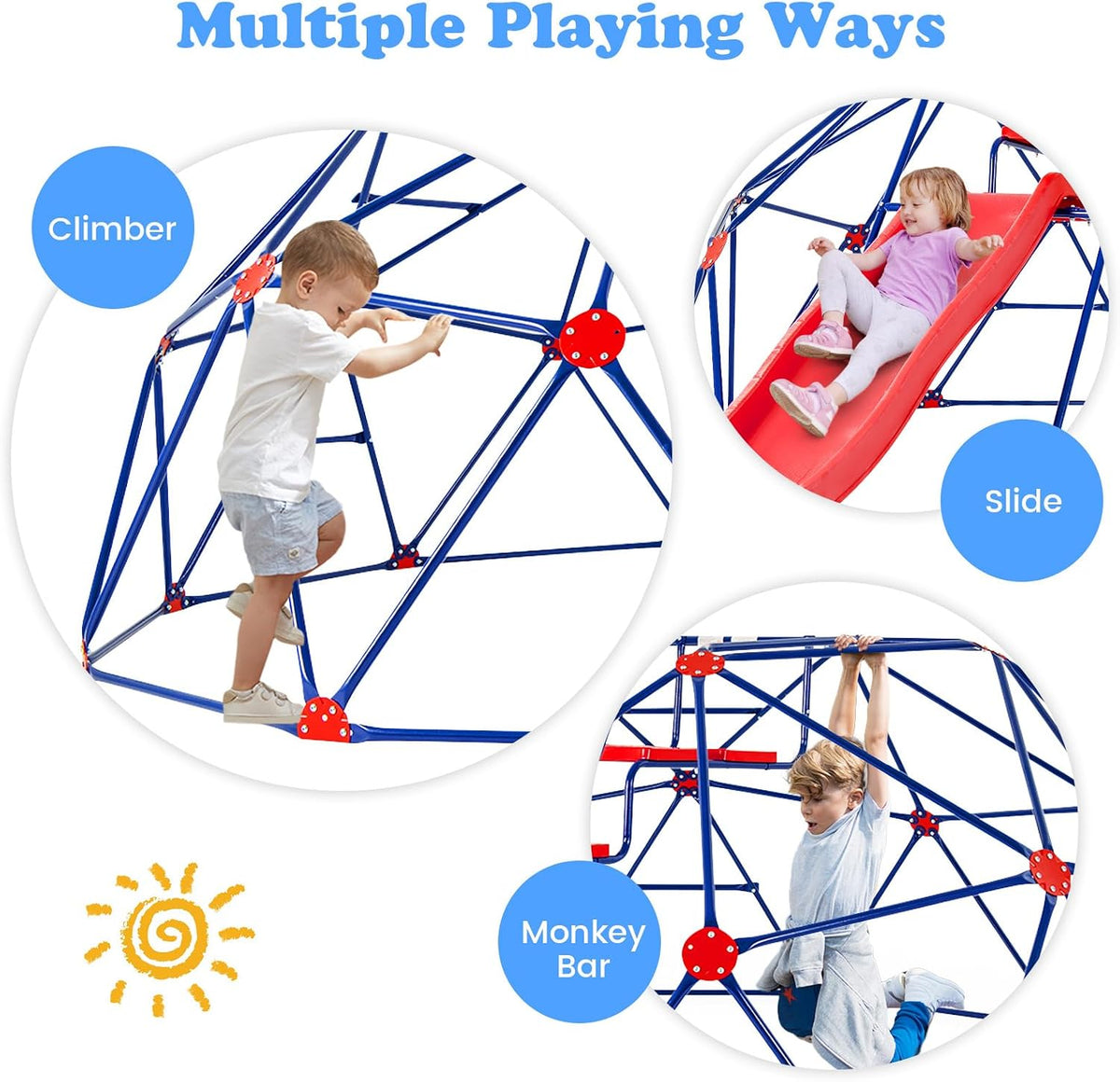 Olakids geometric climbing dome with slide, green steel frame for backyard play - view 11