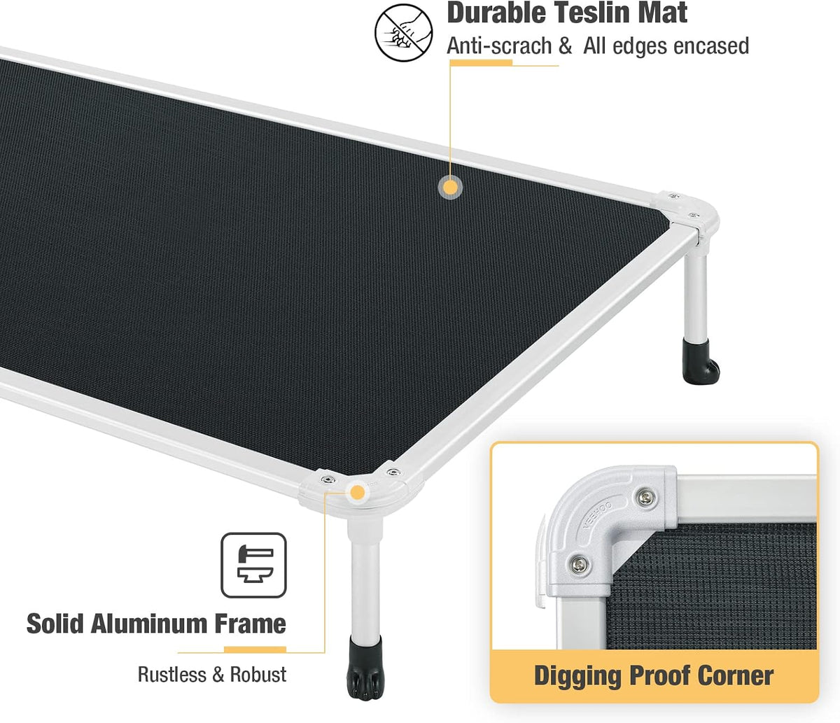 Veehoo Chew Proof Elevated Dog Bed, Cooling Raised Pet Cot - Black / 42.0"L x 30.0"W x 7.0"Th - image 4