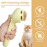 3-in-1 Self Cleaning Cat Brush for Indoor Cats & Dogs Shedding - Yellow - image 3