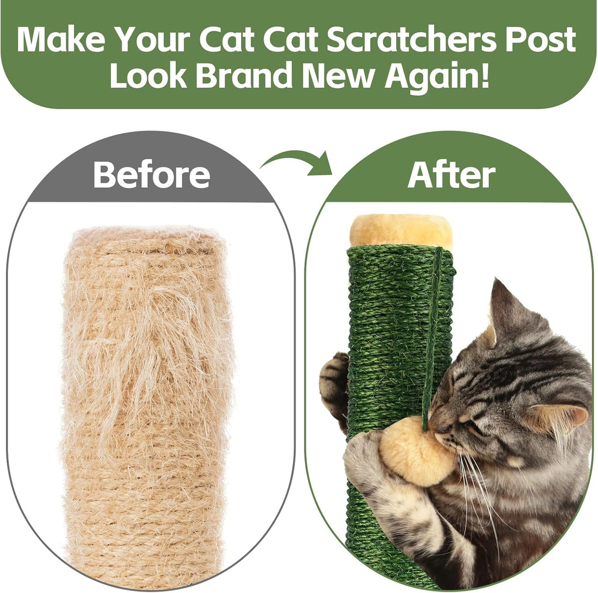 White Sisal Rope for Cat Tree and Scratching Post 5mm 1/5 Inch - Green Φ5mm/0.2inch / 100FT - image 4