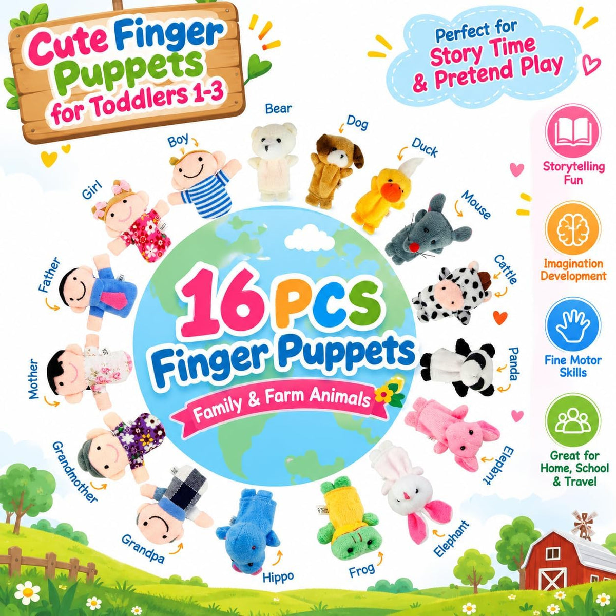 Sealive 6 piece family finger puppets for toddlers with grandparents, parents and kids - view 4