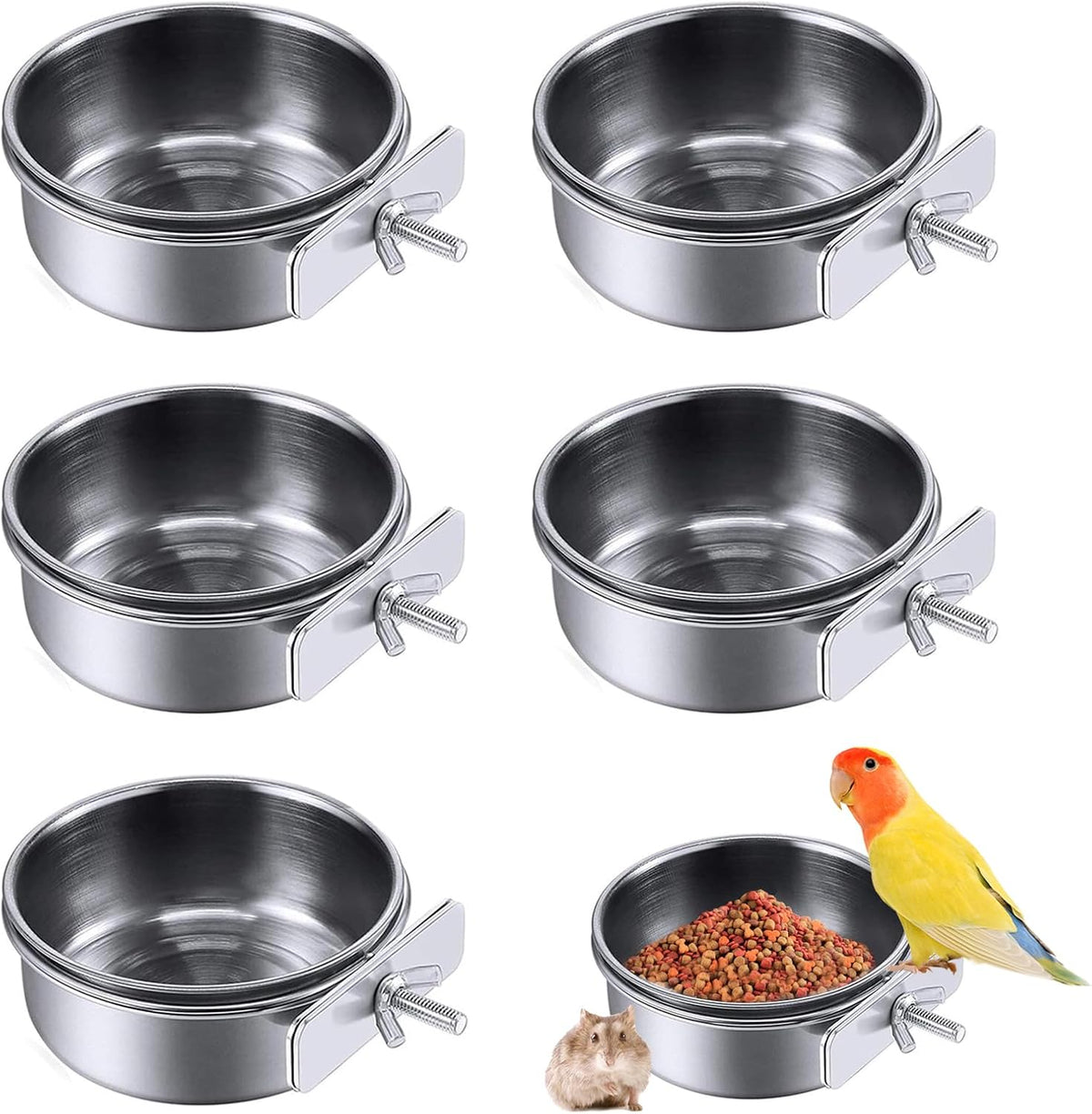PINVNBY Parrot Feeding Cups Birds Food Dish Stainless Steel Parrot - Single screw / S, 6PCS