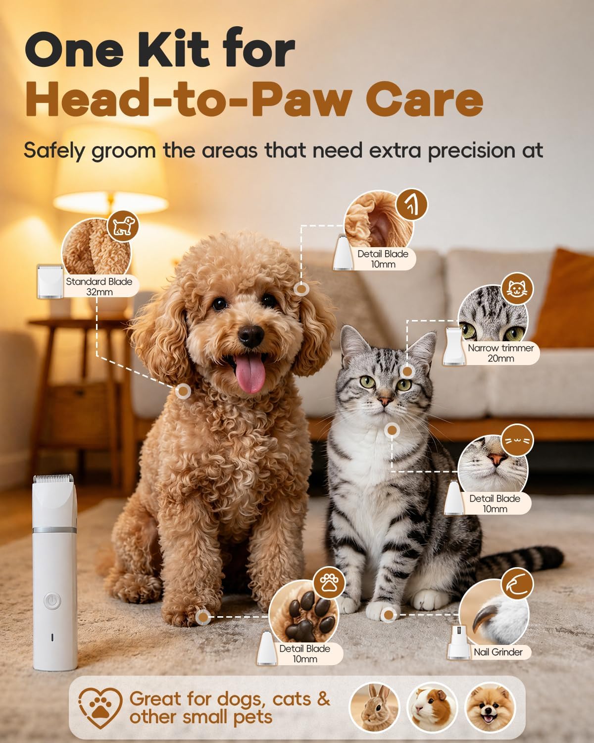 Veeconn 4 in 1 Dog Clippers Grooming Kit with Paw Hair Trimmer - White - image 2