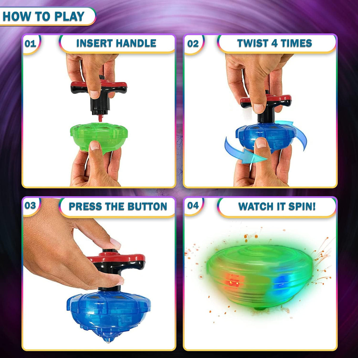 12-Pack Light Up Spinner Tops, UFO Spinning Tops with Gyroscope - image 4