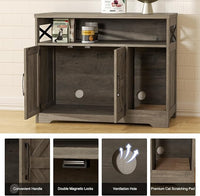 Cat Litter Box Enclosure, Hidden Litter Box Furniture with Scratch Pad, Farmhouse Indoor Cat House Washroom End Table, Grey