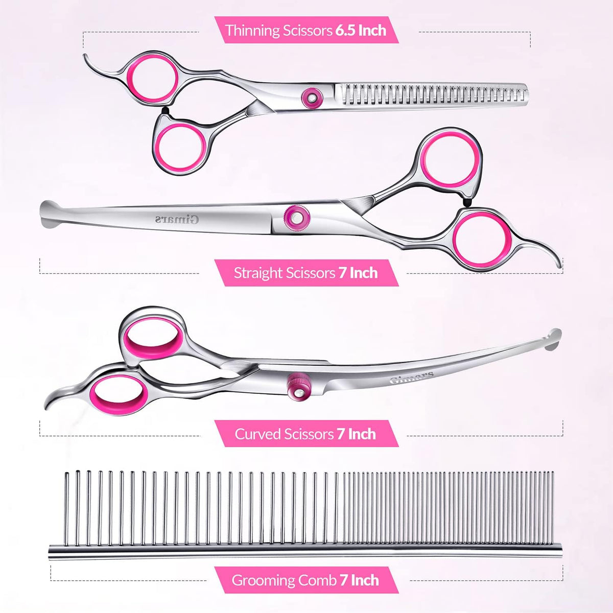 Gimars Titanium Coated Professional 6 in 1 4CR Stainless Steel Dog - Pink 5 in 1 - image 4