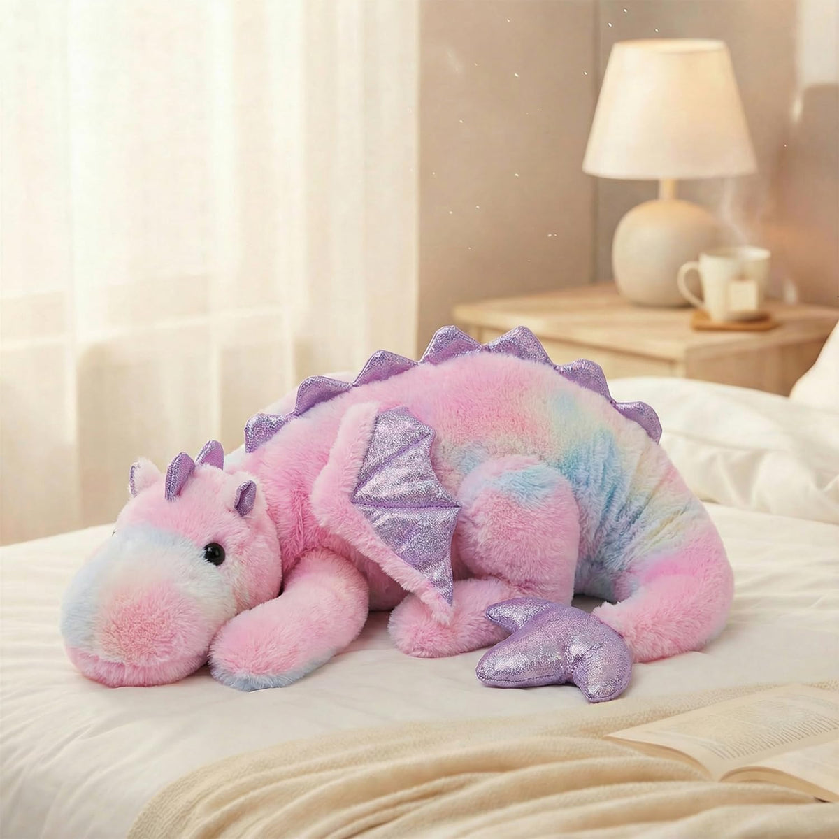 ARELUX Large 36in Cute Dragon Stuffed Animals Plush Toy Soft Matcha - Colorful Pink / 36inch
