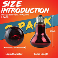 LUCKY HERP Intense Heat Lamp Bulbs for Reptiles 100W 2 Pack - Infrared Basking Light Bulb / 50 Watts - image 4