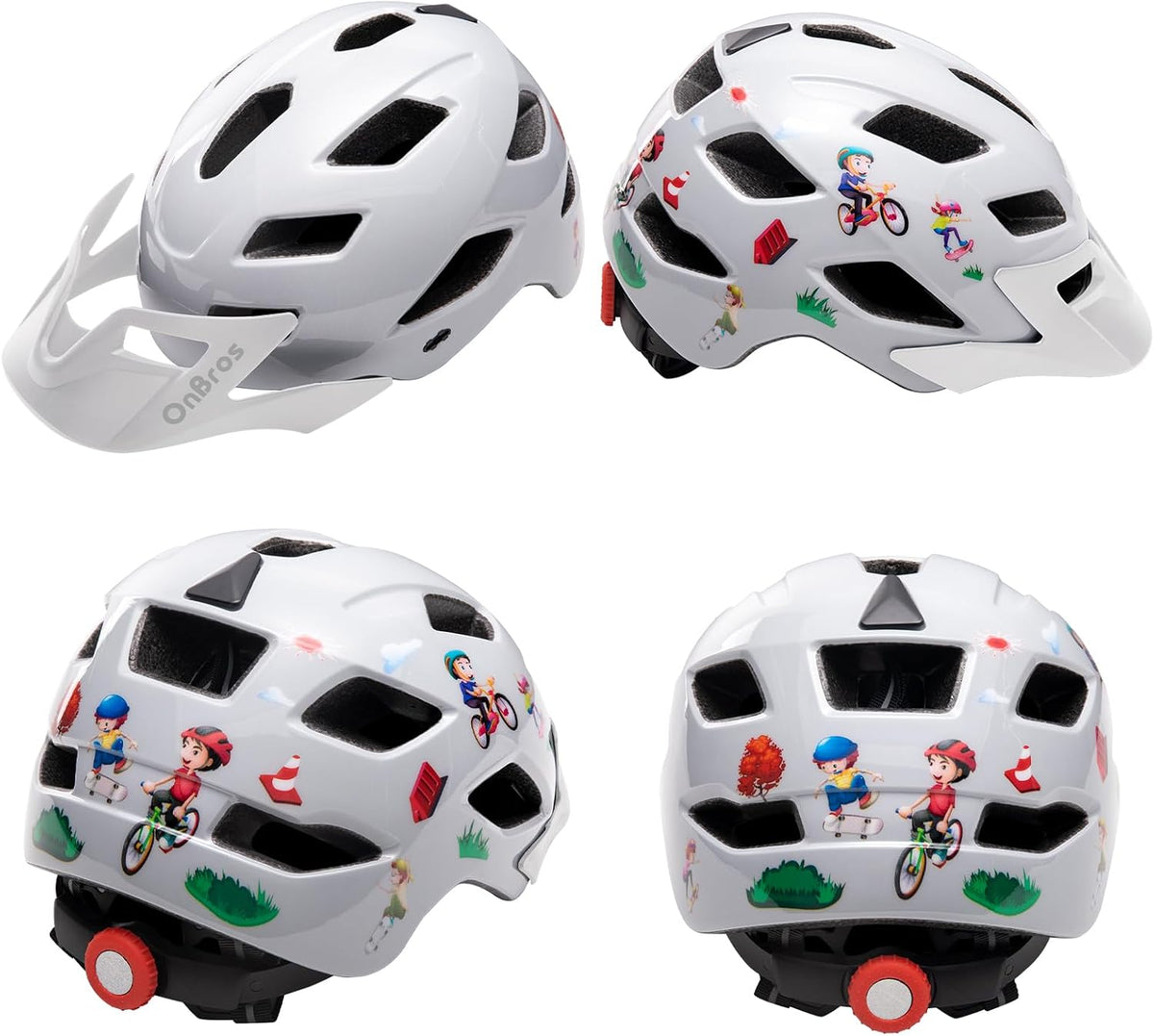 OnBros Kids Bike Helmet Boys Girls Youth Visor Adjustable 50-57CM – Fun for Kids & Family - B-Gray and White Bicycle [NEW] - image 2