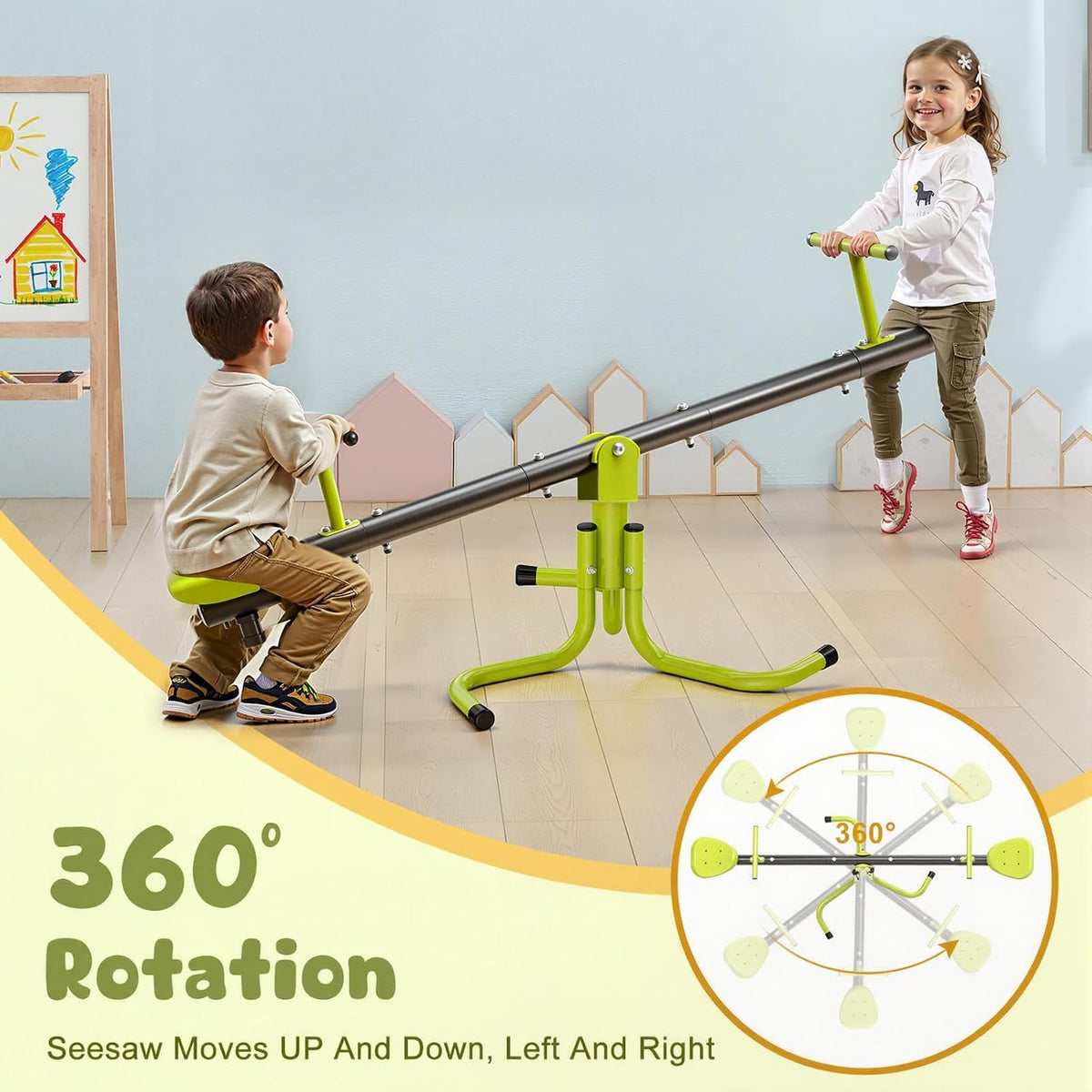 Iyoyo Teeter Totter Seesaw for Kids Children Ages 3-8 - Yellow-green - image 2