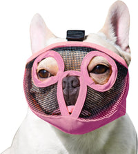 Short Snout Dog Muzzle - Adjustable Breathable Mesh Bulldog Muzzle for Biting Chewing Barking - Pink / X-large/ 18"-25"