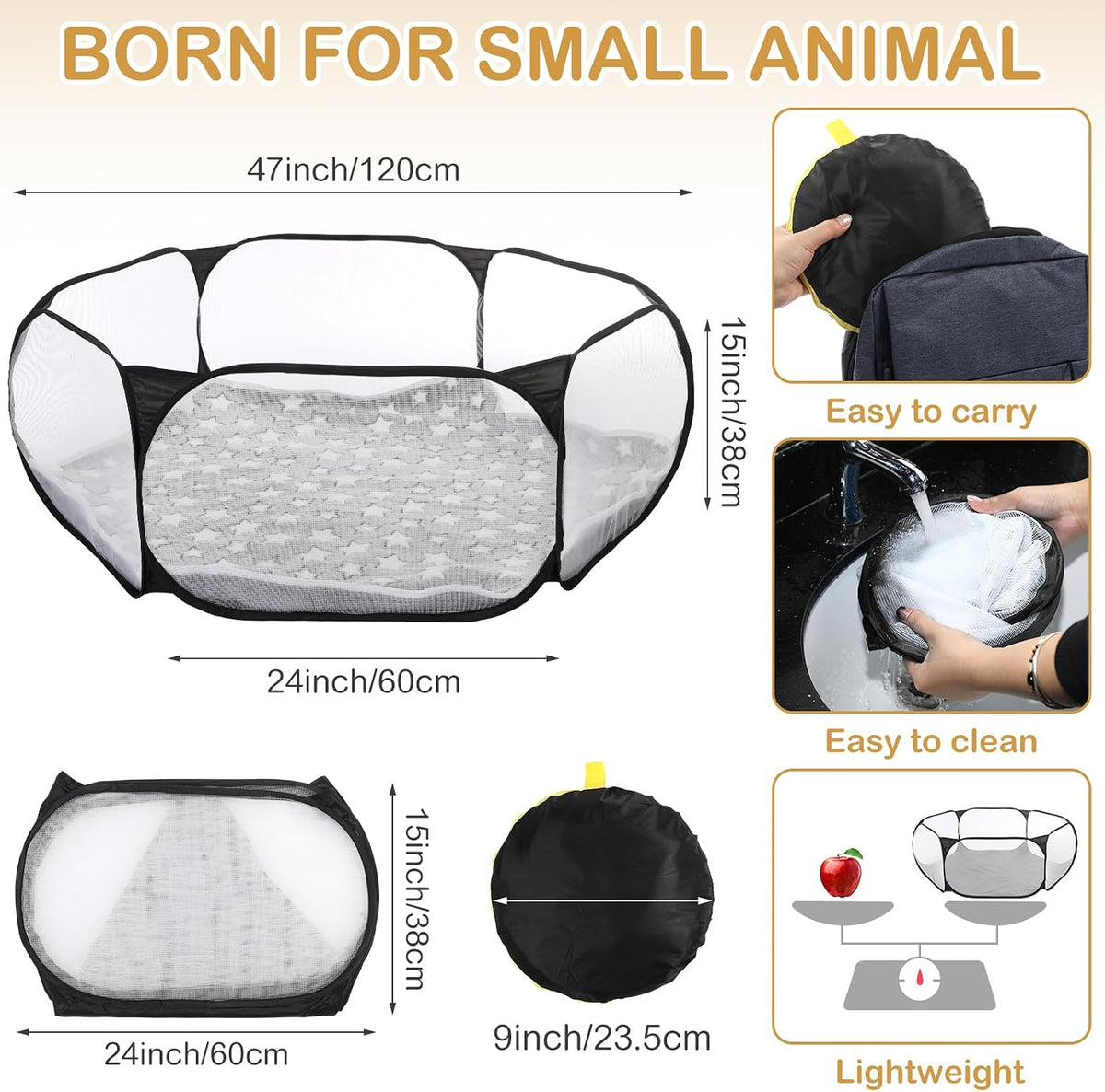 Guinea Pig Playpen with Mat Small Animal - Black / Star - image 2