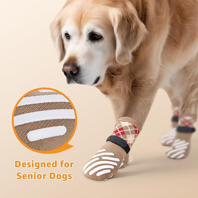 LOOBANI Dog Socks to Prevent Licking Paws - Dog Socks for Hardwood Floors Anti Slip for Traction Control - Dog Grippy Socks for Senior Dog Small Medium Large Dogs on Tile Floors, Caramel XXL