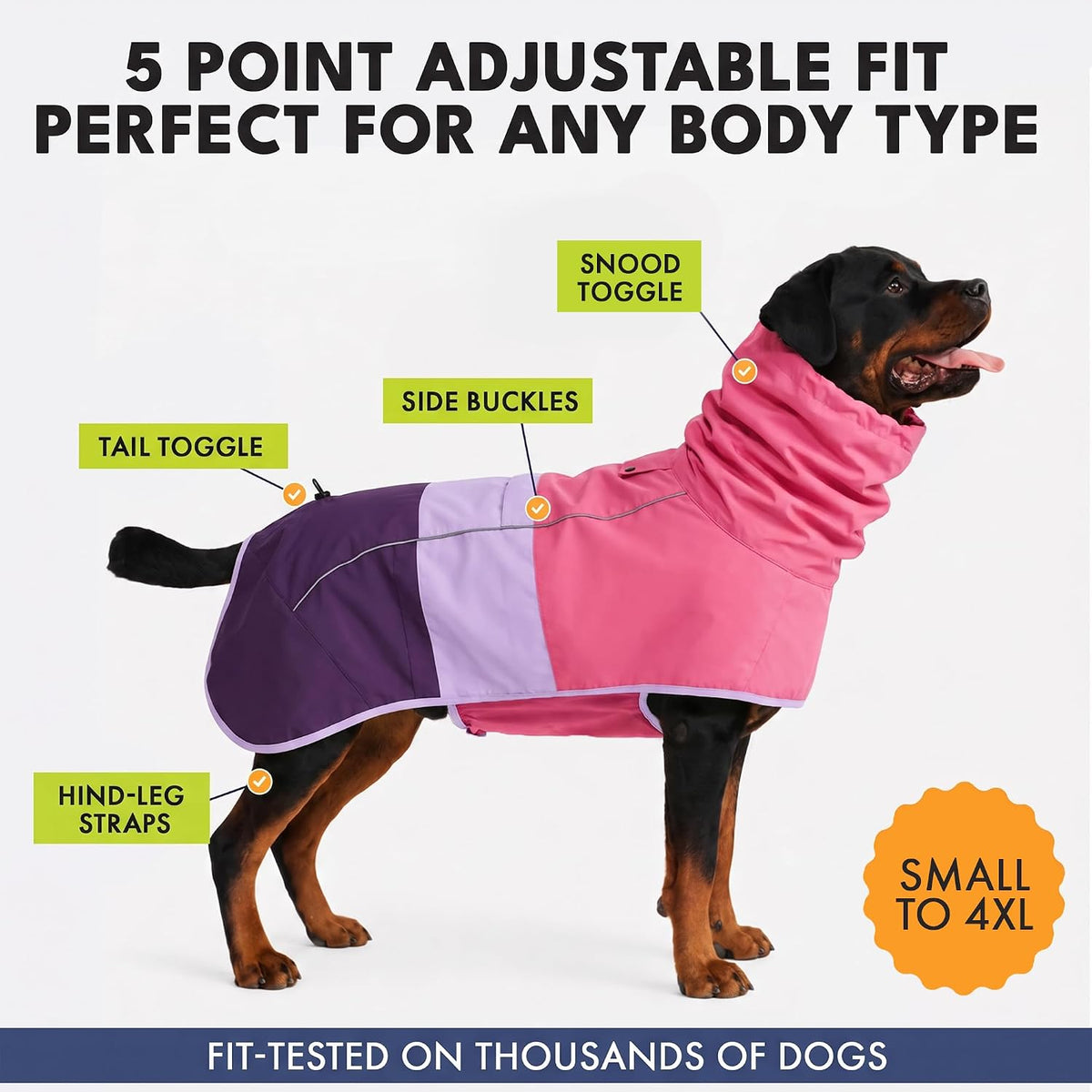 Spark Paws Dog Raincoat, Waterproof Rain Jacket w/Hood - Pink Lilac Purple / 4XL - image 3
