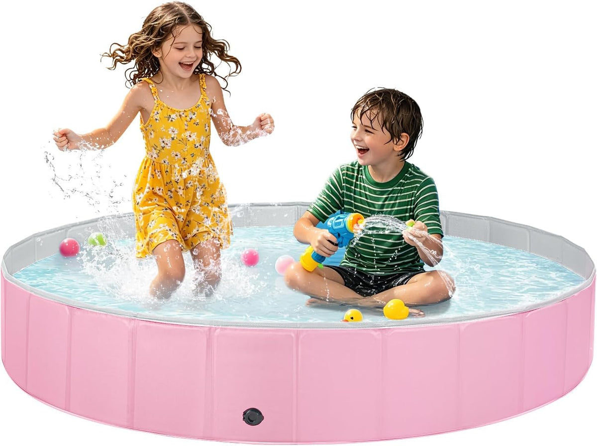 Jecoo Dog Pool for Large Dogs Kiddie Pool Hard Plastic Foldable Dog - Pink / M-48" x 12"