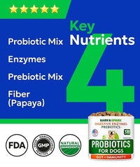 BARK&SPARK Dog Probiotics for Digestive Health w/Enzymes - Diarrhea Gas Treatment Upset Stomach Relief - Allergy & Itchy Skin - Pet Probiotics for Dogs - Digestion Supplement Treat (120Ct Chicken)