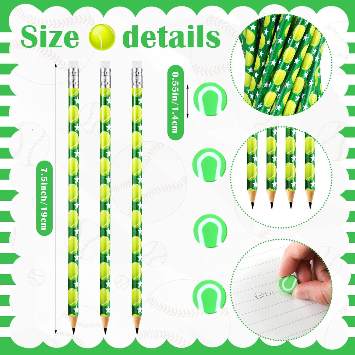 Tinlade 72 Pcs Sports Pencils and Erasers for Boys, Party Favors – Fun for Kids & Family - Tennis - image 2