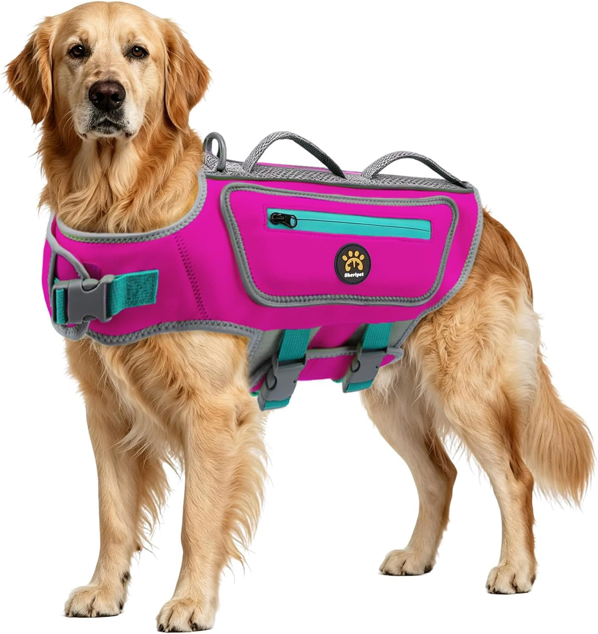 Dog Life Jacket, Good Visibility Pet Swimming Vest for Boating L – Essentials for Dogs - RosePink / X-Large