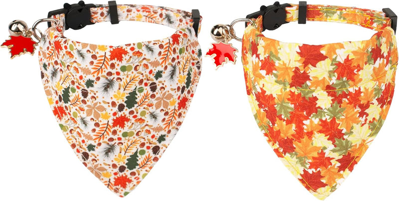 Halloween Cat Collar Breakaway, Pumpkin Cat Bandana Collar - 7.5"- 10.5" / Fall
