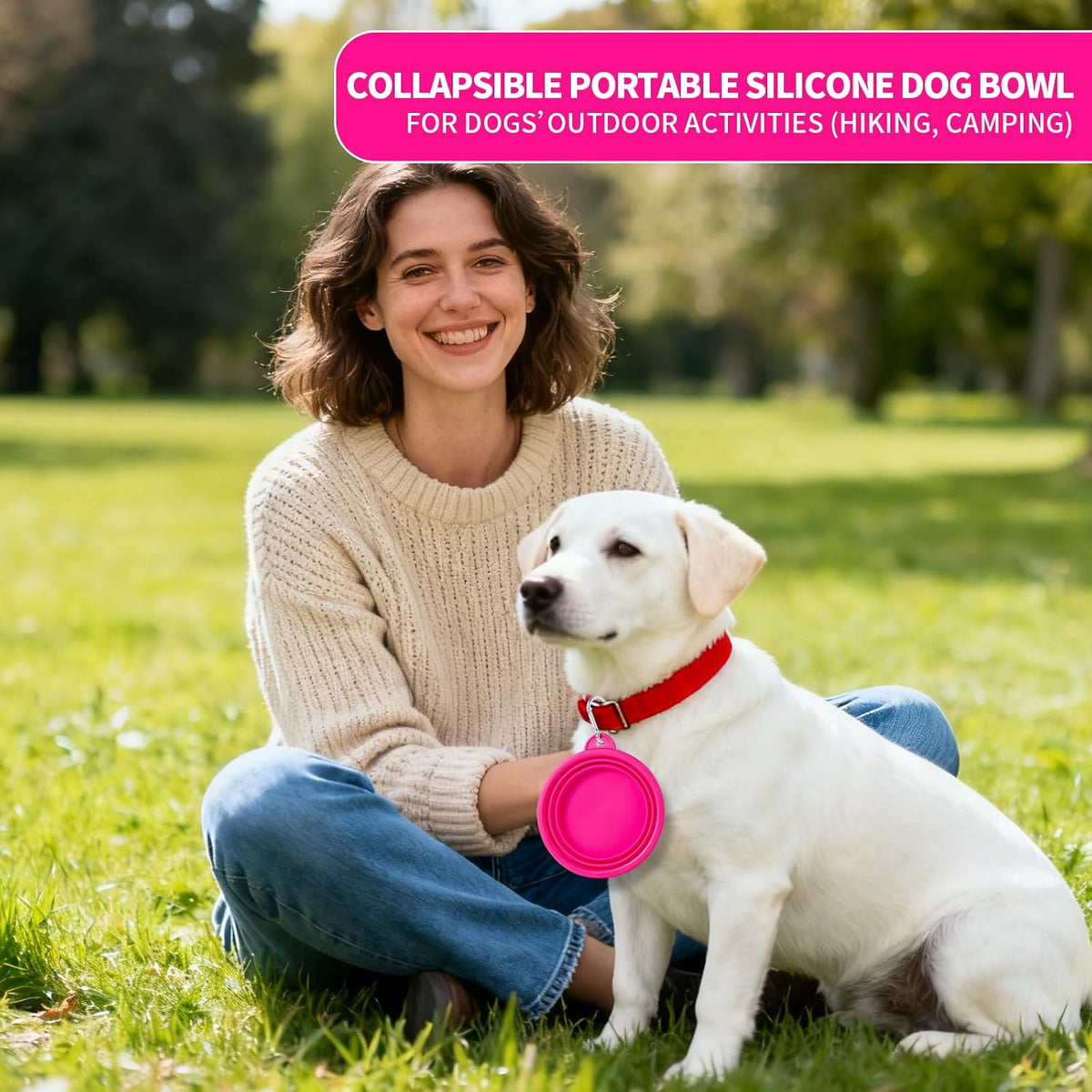 SLSON Collapsible Dog Bowl Silicone - Macaron Bright Pink and Bright Green / Small - image 2