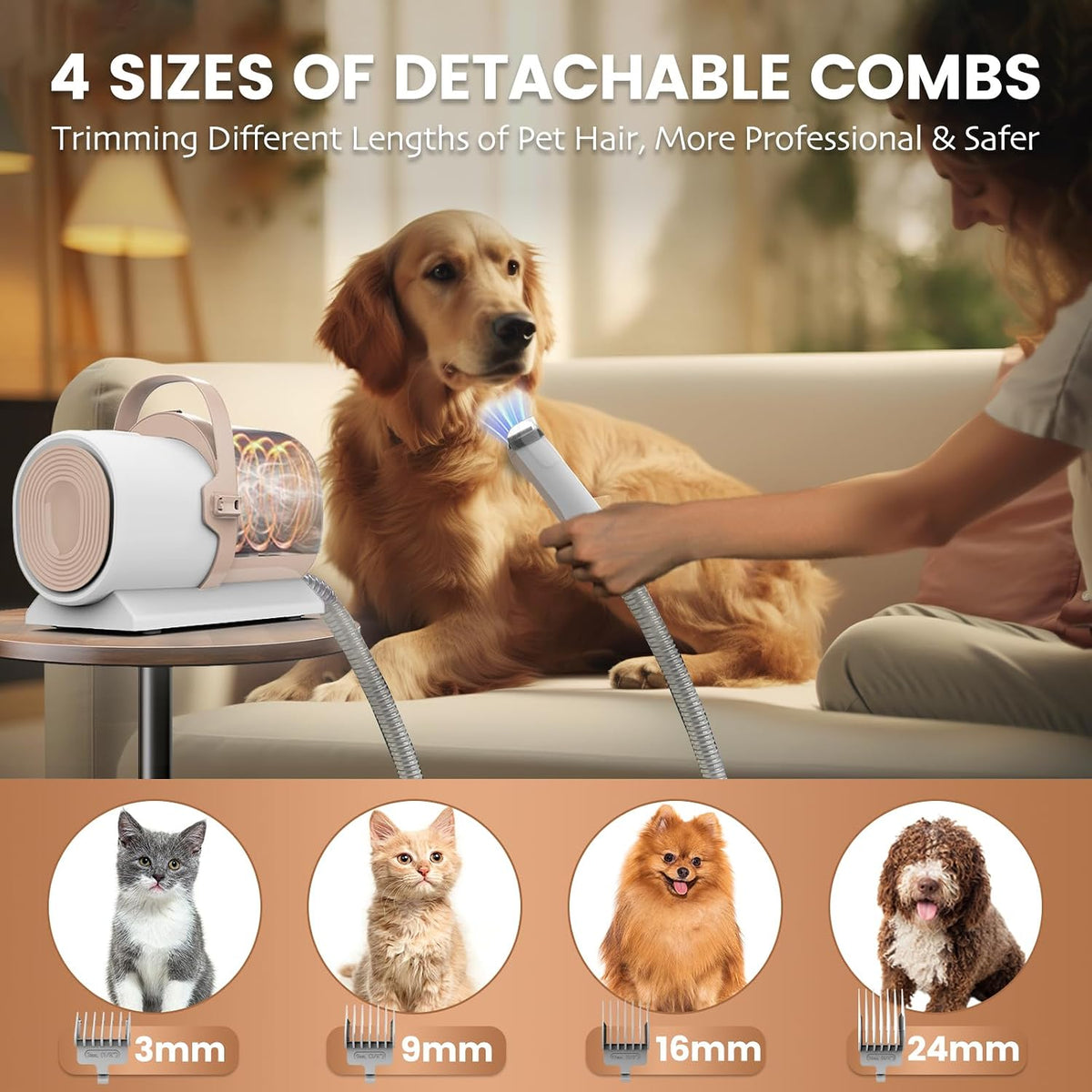 Dog Grooming Vacuum, All-in-One Pet Grooming Kit with Hair Clipper & Shedding Brush, Low Noise - Pink - image 4