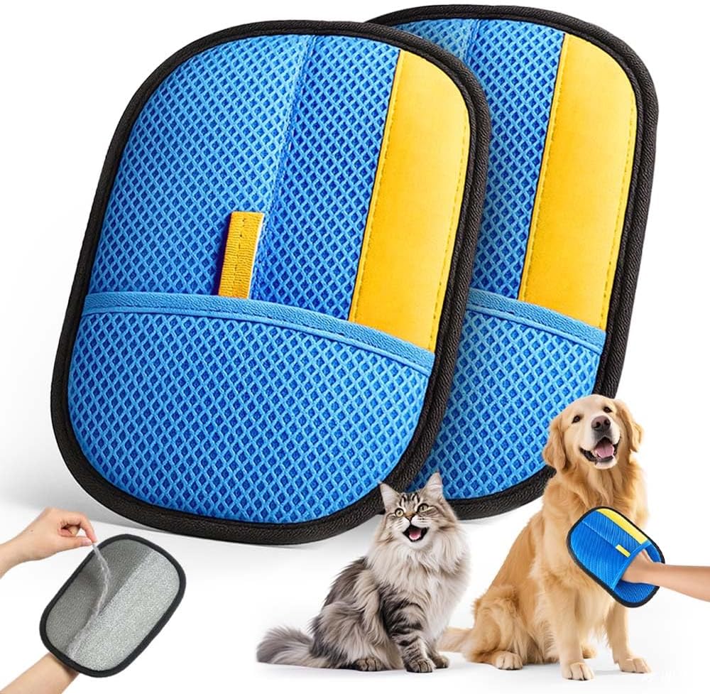 Pet Hair Removal Glove for Cat & Dog - Blue-2 Pack