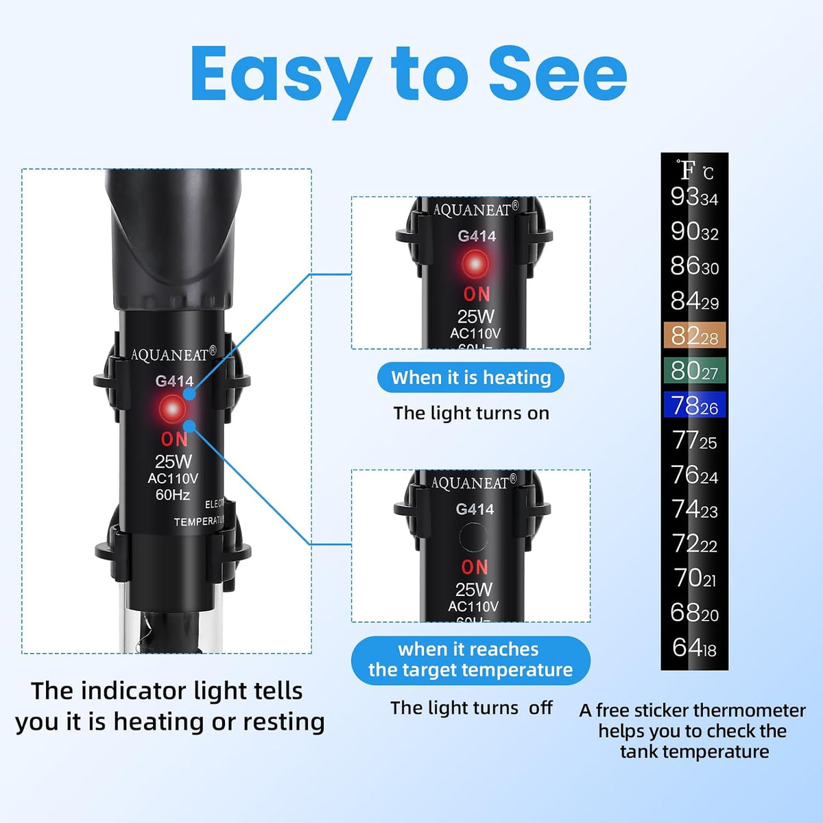 AQUANEAT Aquarium Heater, 50W Fish Tank Heater - 25W - image 2