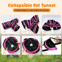 Bunny Tunnels & Tubes, 3-Way Collapsible Rabbit Hideout for Bunnies – Essentials for Small Pets - Rose Red - image 4