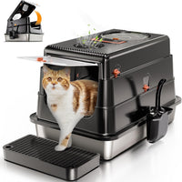 Stainless Steel Cat Litter Box with Lid, XL Large Enclosed - Black