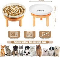 Elevated Slow Feeder Cat Bowls - white apricot / 1 pack slow feeder and 1 flat bowl with stand - image 2