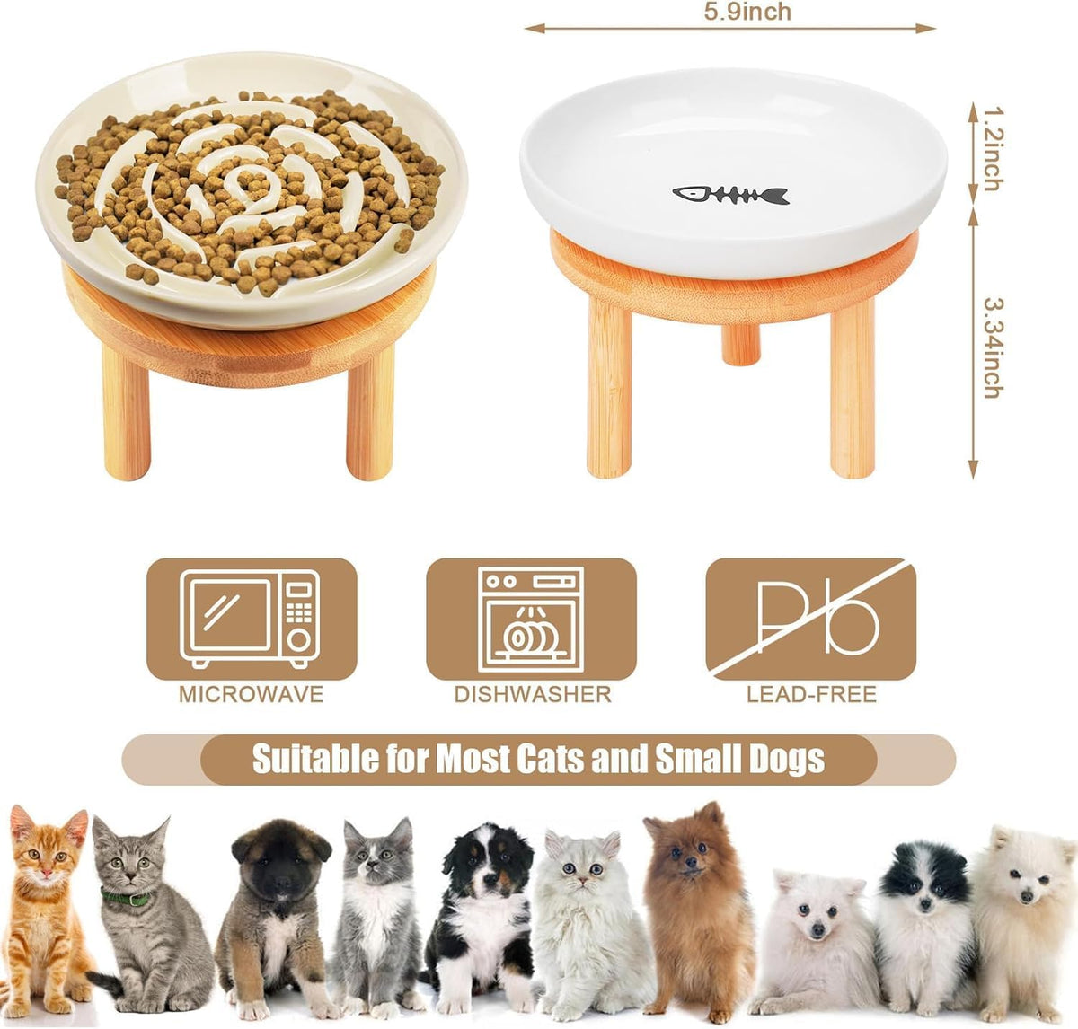 Elevated Slow Feeder Cat Bowls - white apricot / 1 pack slow feeder and 1 flat bowl with stand - image 2
