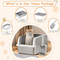 2 Pack Stainless Steel Litter Box, 24'' XL Extra Large Cat Litter Box with Lid, Metal Litter Boxes for Multiple Cats, Anti-Leakage,Non-Stick, Easy to Clean, Included Cat Litter Mat, Scoop