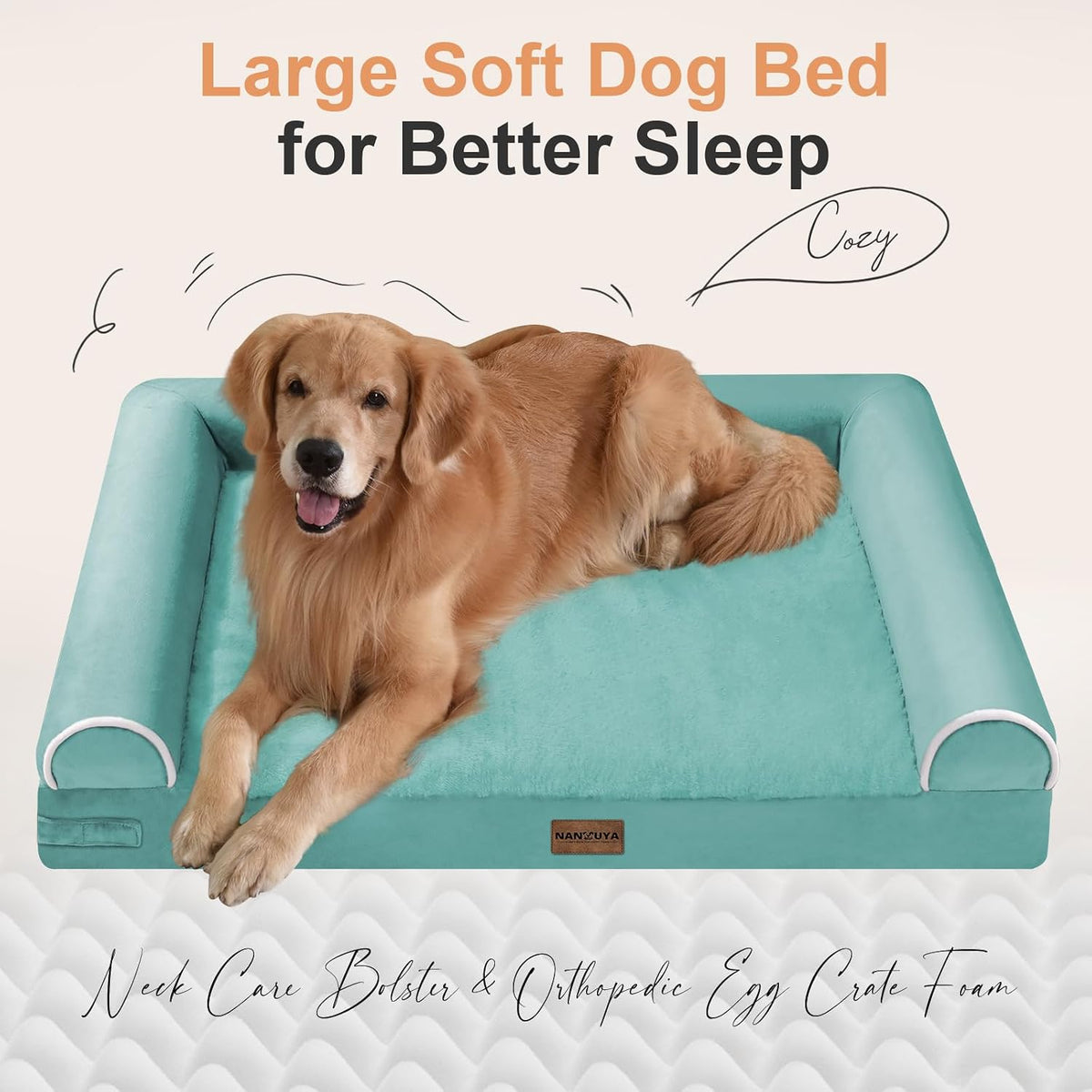Orthopedic Dog Bed for Large Dogs - Aqua Blue / 36.0"L x 27.0"W x 6.5"Th - image 2