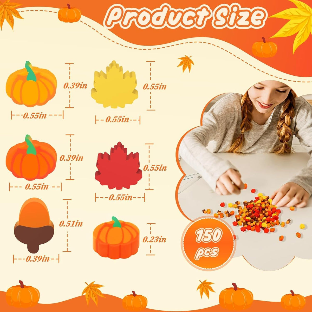 JUNEBRUSHS 150Pcs Fall Mini Erasers - Thanksgiving Style - image 2