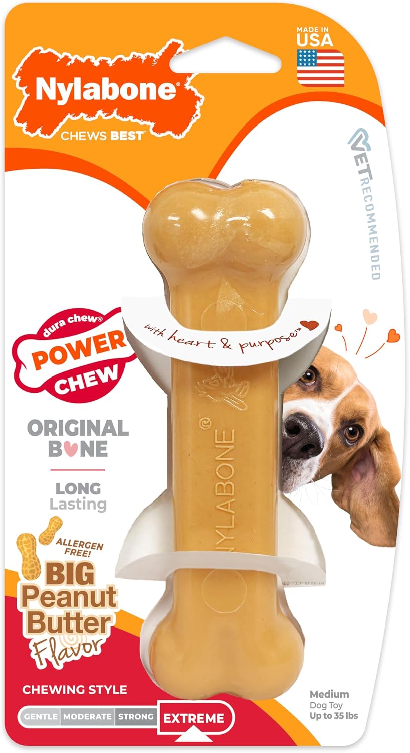 Nylabone Power Chew Original Bone Dog Chew Toys - Peanut Butter / Medium