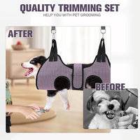 PAWCHIE Dog Grooming Hammock Harness for Dogs & Cats with Pet Nail Clipper Trimmer- Breathable Cat Hanger Sling for Trimming Clipping Nails-Dog Hammock Restraint Bag for Small Medium Large Dog,Pink XS