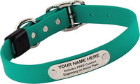 Biothane Custom Dog Collar – Waterproof, Stink-Proof Personalized Collar with Name & Phone Number – Durable, Many Sizes and Colors – Assembled in USA – Assembled in USA (Teal)