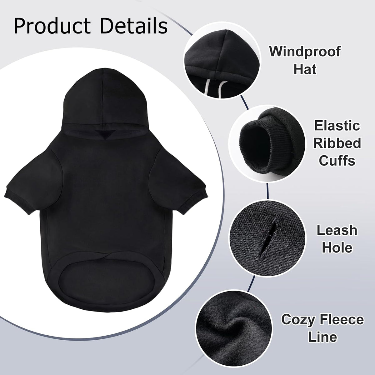 Dog Basic Hoodie Soft Dog Clothes Cold Weather Sweaters for Medium - Black / XL (Back: 24.8",Chest: 33.86", 35-55lbs) - image 2
