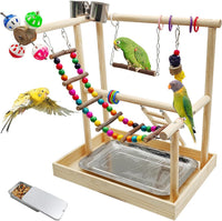 PINVNBY Bird Playground Parrot Playstand Birds Play Stand Wood - Two Floors With Wooden Bridge