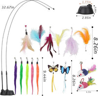 Suction Cup Cat Toys,Interactive Cat Wand with 15Pcs (Feather, Mouse, Butterfly, Worm),Durable Cats Fishing Pole Toy for Indoor Kittens,Fun Stick Toy for Exercise&Play